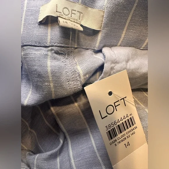 LOFT Floral Embroidered Stripe Riviera Shorts Blue Striped Linen Blend Size 14 - Picture 5 of 6